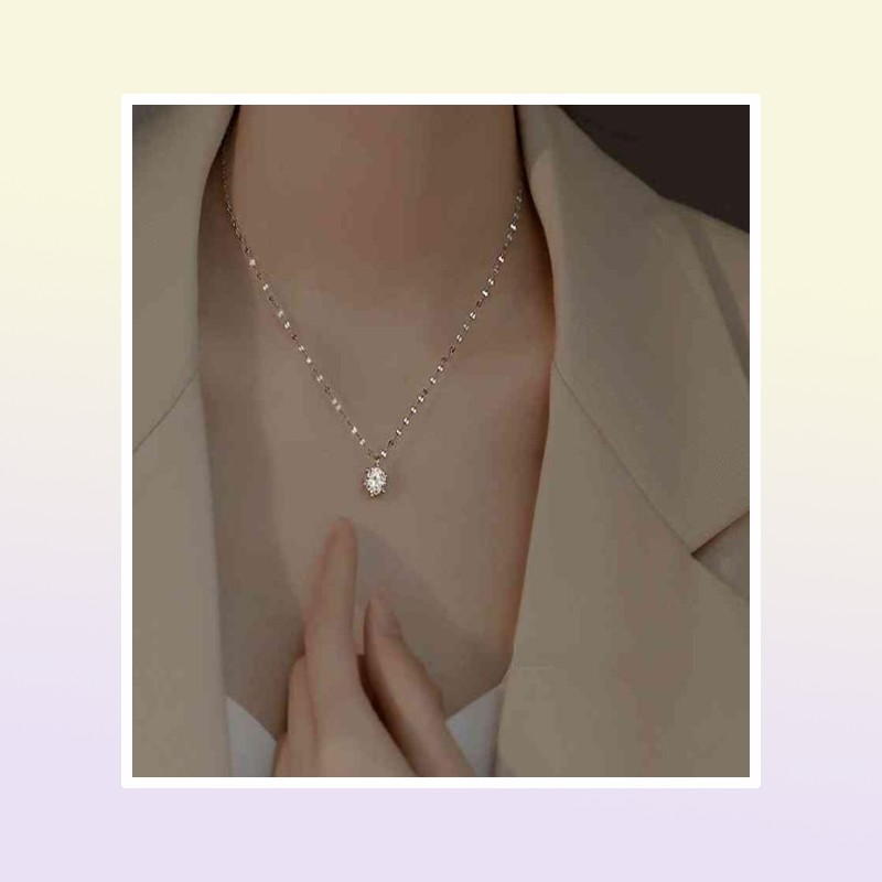 925 Silver Single Diamond Necklace Female Simple Design Sense Clavicle Chain Niche Light Luxury Jewlery Charms Pendant6586134