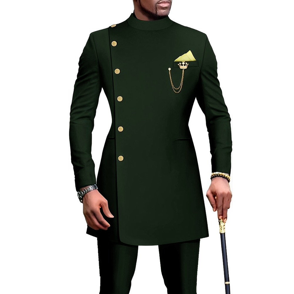 Indian Style Men's Suit Long Jacket Pants 2-piece Set Formal Single Breasted Blazer for Groom Wedding Tuxedo XS-5XL