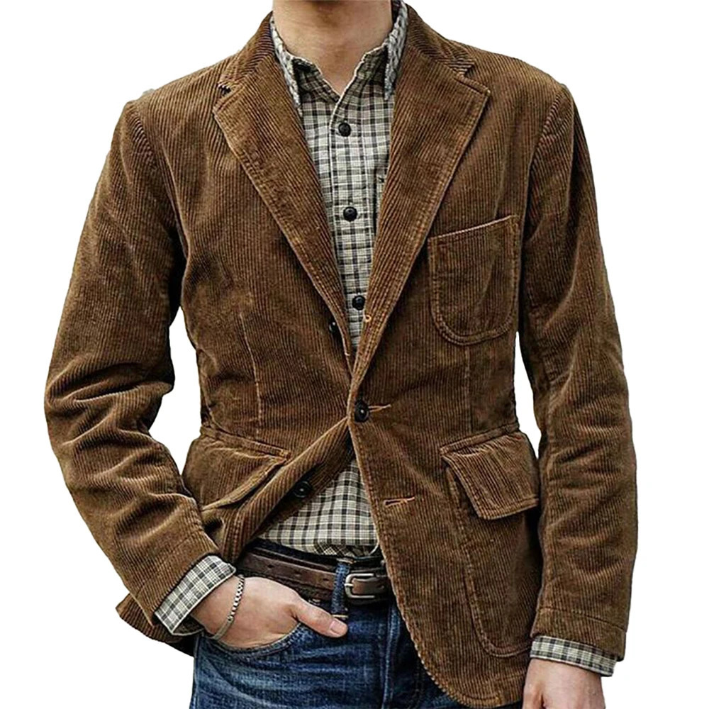 Men Autumn Winter Vintage polyester Slim Button Suit Blazer Business Work Coat Jacket Outwear Casual Fashion Solid Color 240124