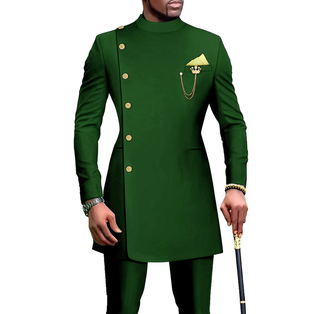 Indian Style Men's Suit Long Jacket Pants 2-piece Set Formal Single Breasted Blazer for Groom Wedding Tuxedo XS-5XL