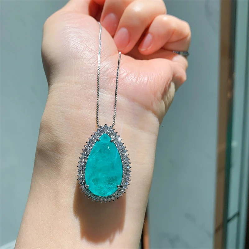 QXTC Vintage Paraiba Tourmaline Gemstone Lab Diamonds Necklace Earrings Charms Wedding Party Fine Jewelry Sets Accessories 240119