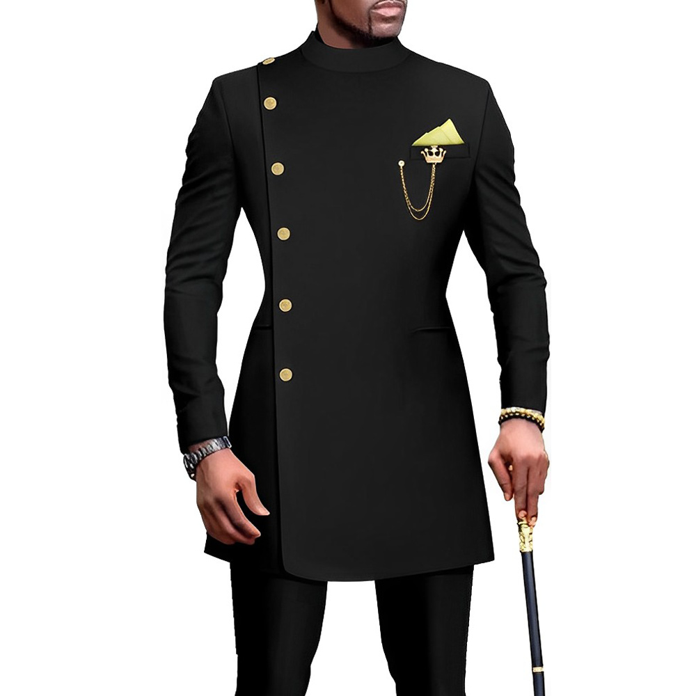 Indian Style Men's Suit Long Jacket Pants 2-piece Set Formal Single Breasted Blazer for Groom Wedding Tuxedo XS-5XL