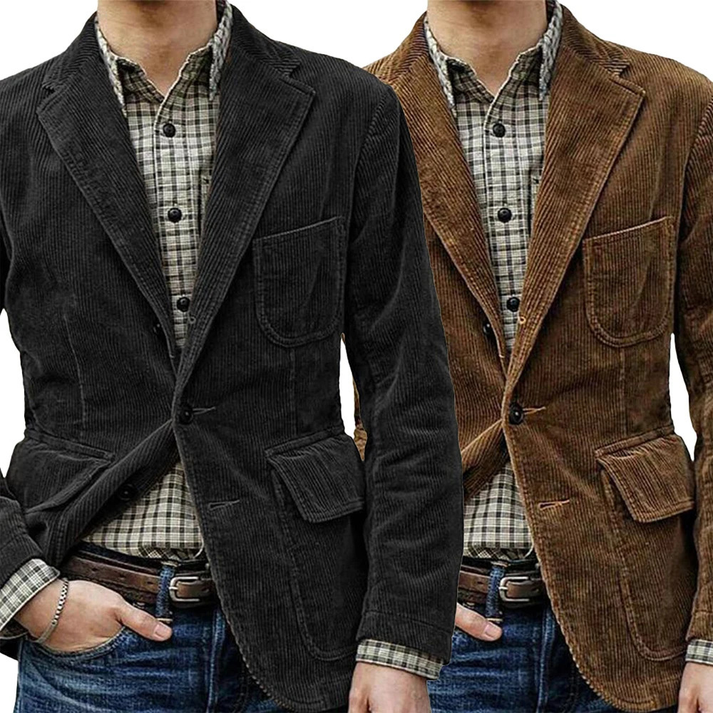 Men Autumn Winter Vintage polyester Slim Button Suit Blazer Business Work Coat Jacket Outwear Casual Fashion Solid Color 240124