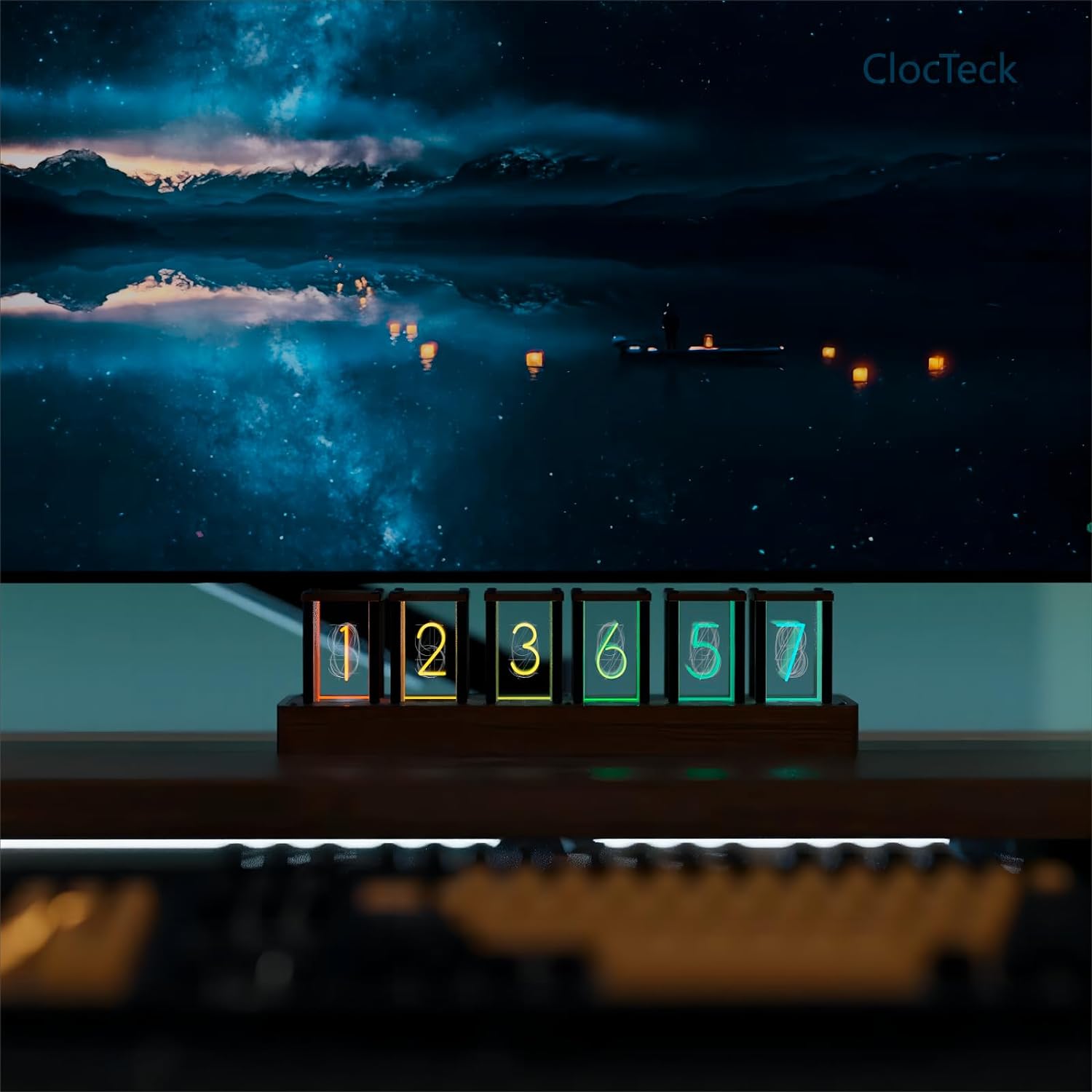 US stock ClocTeck Nixie Tube Clock Walnut Digital Clock, Support Wi-Fi Time Calibration, Alarm and 12/24h Display, No Assemble Required - A Retro Gift