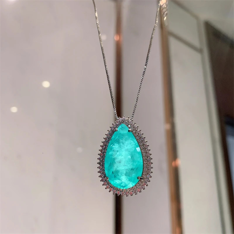 QXTC Vintage Paraiba Tourmaline Gemstone Lab Diamonds Necklace Earrings Charms Wedding Party Fine Jewelry Sets Accessories 240119