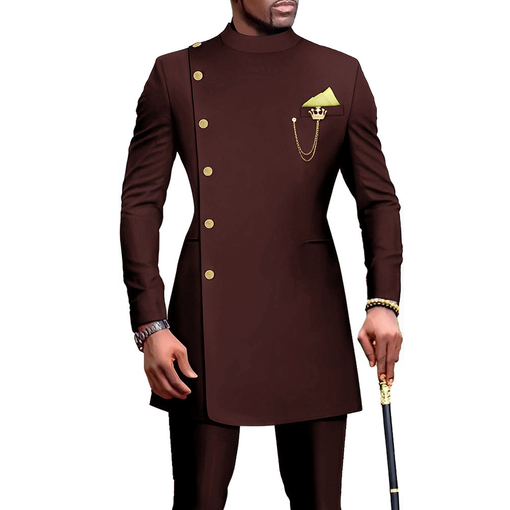 Indian Style Men's Suit Long Jacket Pants 2-piece Set Formal Single Breasted Blazer for Groom Wedding Tuxedo XS-5XL
