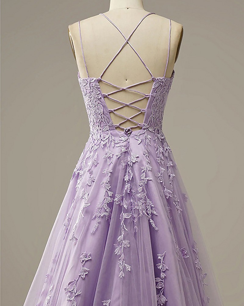 2025 Elegant Light Purple Evening Banquet Dress for Women Spaghtti Straps Lace Appliques Tulle A-line Prom Formal Party Gowns Robe De Soiree