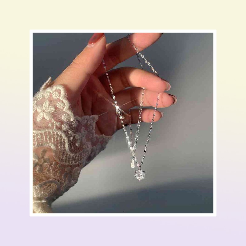 925 Silver Single Diamond Necklace Female Simple Design Sense Clavicle Chain Niche Light Luxury Jewlery Charms Pendant6586134