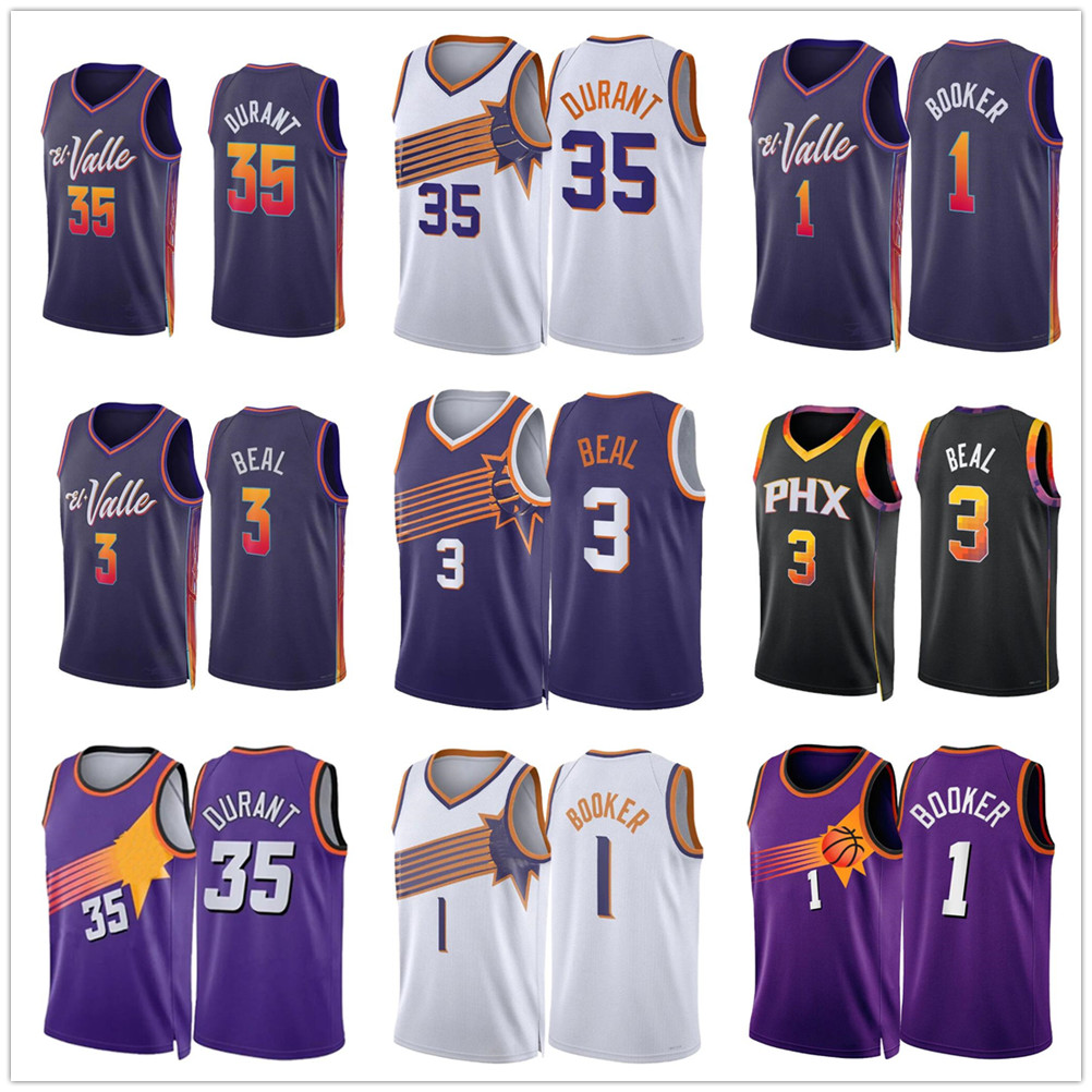 Phoenixs Sun Basketball Jersey Kevin Durant 35 Devin Booker 1 Bradley Beal 3 Men Steve 13 Nash Charles 34 Barkley 23-24 City Blue Edition Shirt Purple White Stitched