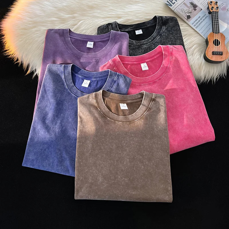 230GSM 100% Combed Cotton Tshirt Acid Washed T Shirt For Men Unisex Vintage Oversize T-shirt Y2k Casual Top Tee Men's Clothing 240125
