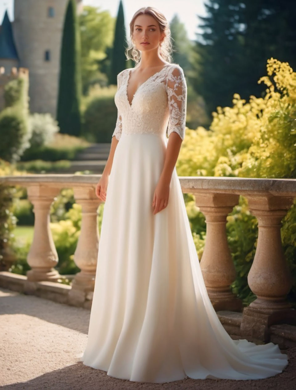 Ivory Wedding Dresses White Bridesmaid Dresses New A Line Formal Custom Lace Up Plus Size Zipper Applique Beaded V-Neck With Half Sleeve Chiffon