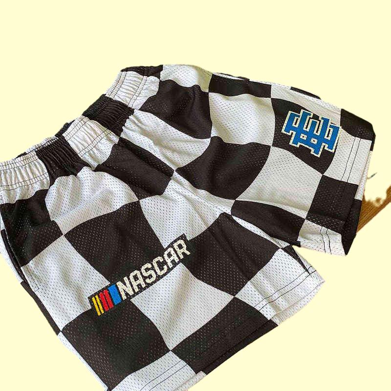 Casual Shorts Nascar Checkered Flag Printed Mesh Short Pants Men's Summer Gym Workout Breathablenjx8