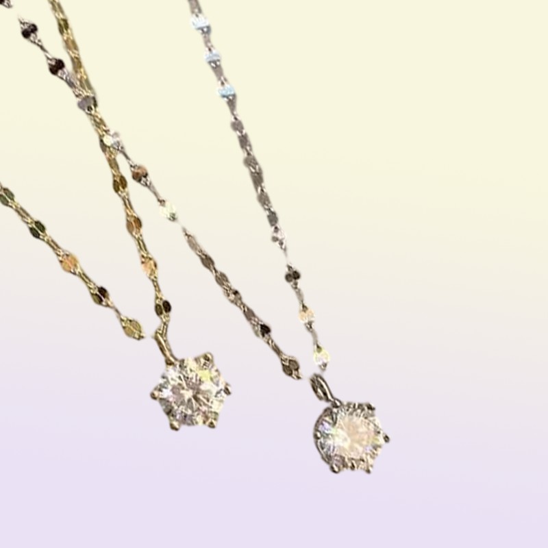 925 Silver Single Diamond Necklace Female Simple Design Sense Clavicle Chain Niche Light Luxury Jewlery Charms Pendant6586134
