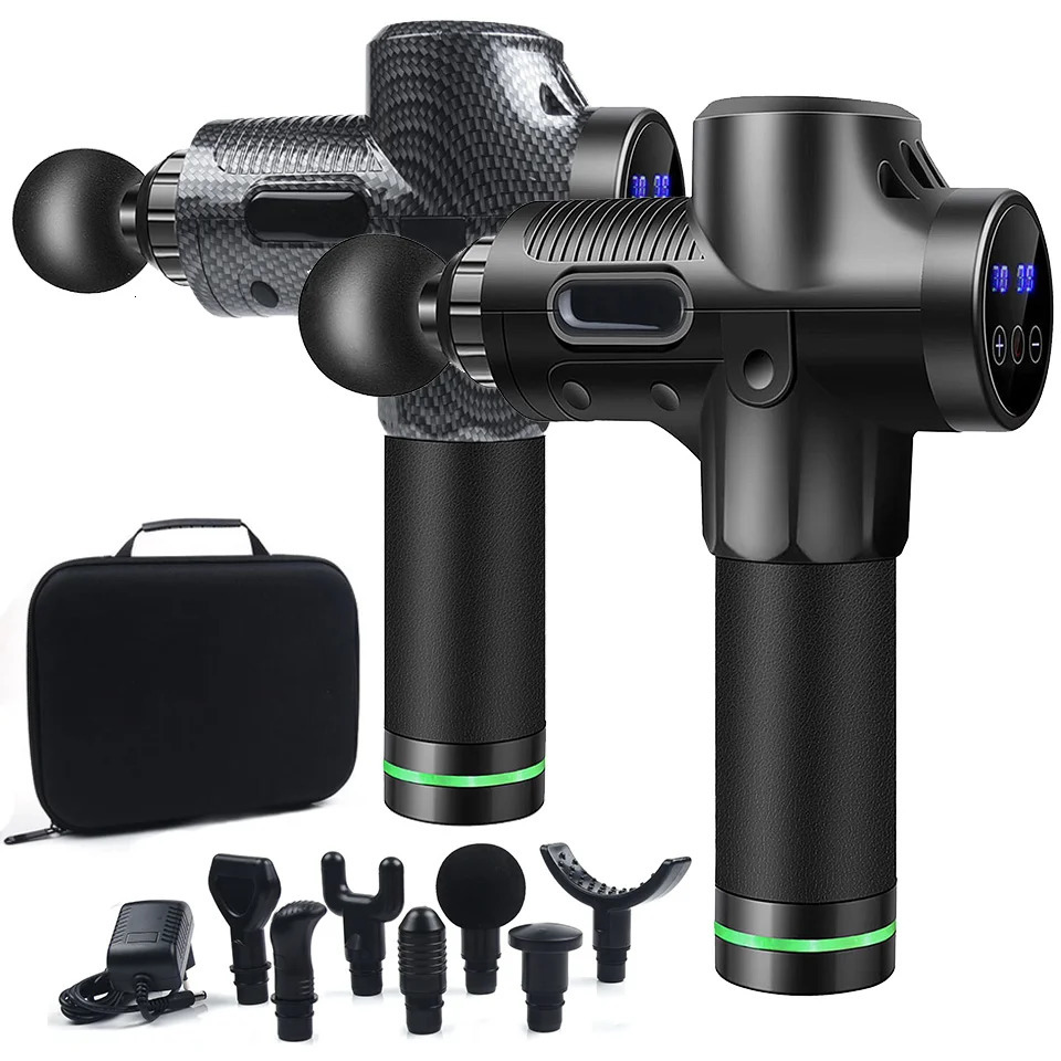 7 Heads LCD Touch 30 Speed High Frequency Massage Gun Muscle Relax Body Relaxation Electric Fascial Gun Massager Pistolet 240118