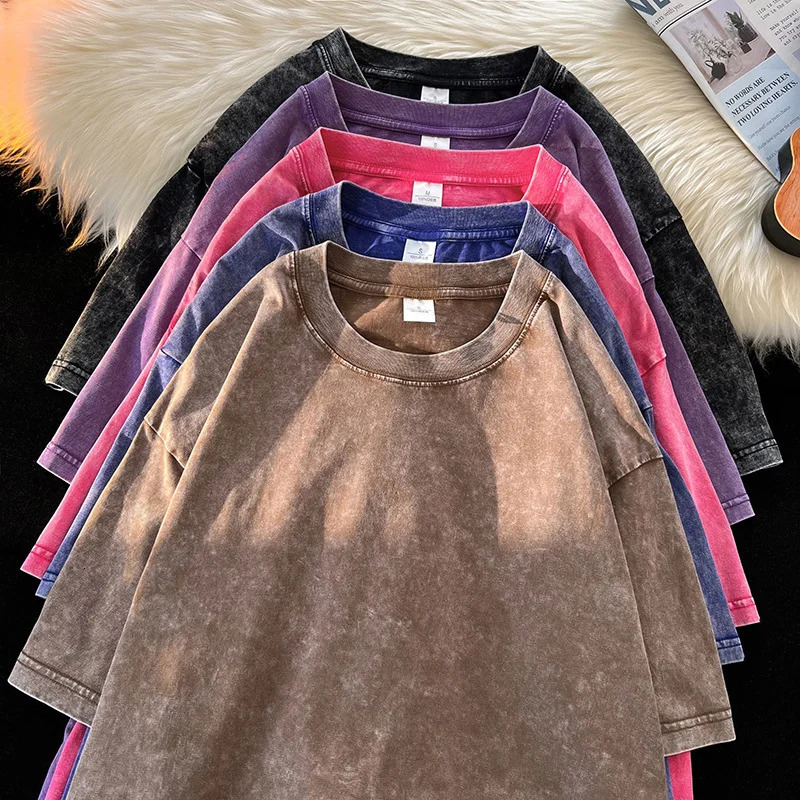 230GSM 100% Combed Cotton Tshirt Acid Washed T Shirt For Men Unisex Vintage Oversize T-shirt Y2k Casual Top Tee Men's Clothing 240125