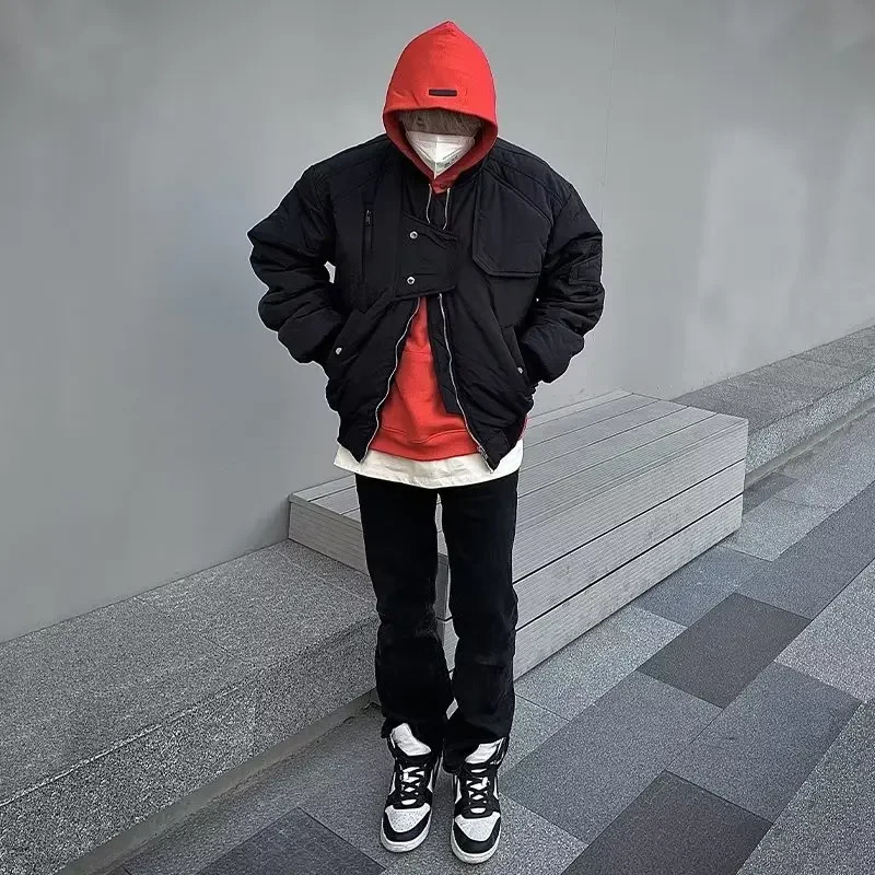 American Streetwear Winter Jackets Men Women Fashion Personality Solid Color Bomber Jacket Autumn Warm Loose Casual Couple Coats 240126