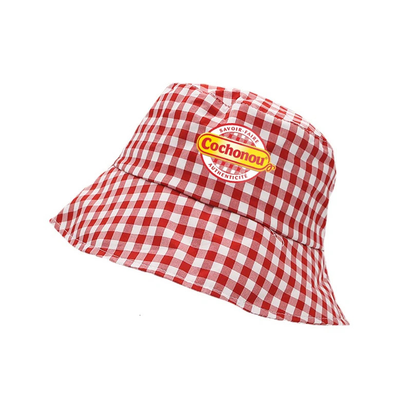 Beautiful Cochonou Bob Hats Red Plaid Bucket Hats for Men Women Unisex Breathable Outdoor Sun Hat Panama Caps Fisherman Hats 240125