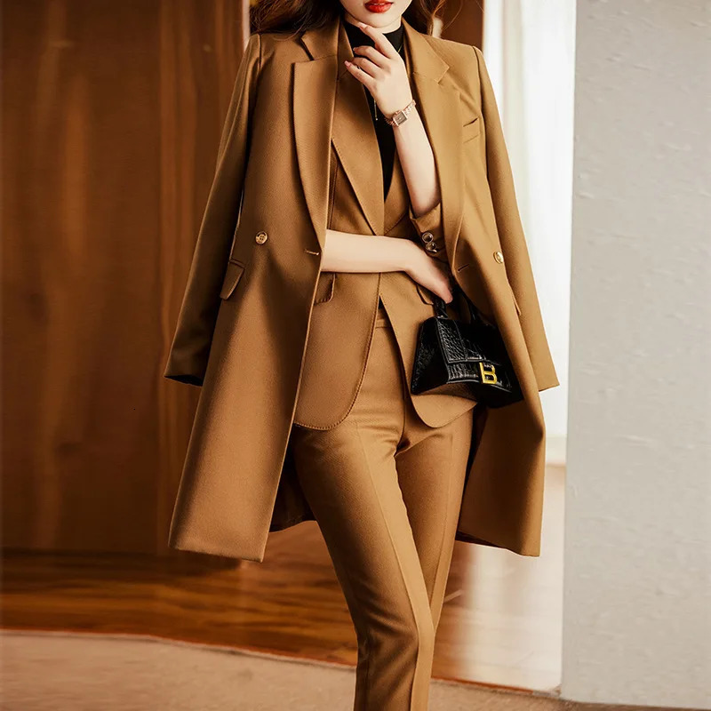 Women Formal Business Suits High Quality Fabric Autumn Winter Professional Office Work Wear Pantsuits Blazers Trousers Set 240127