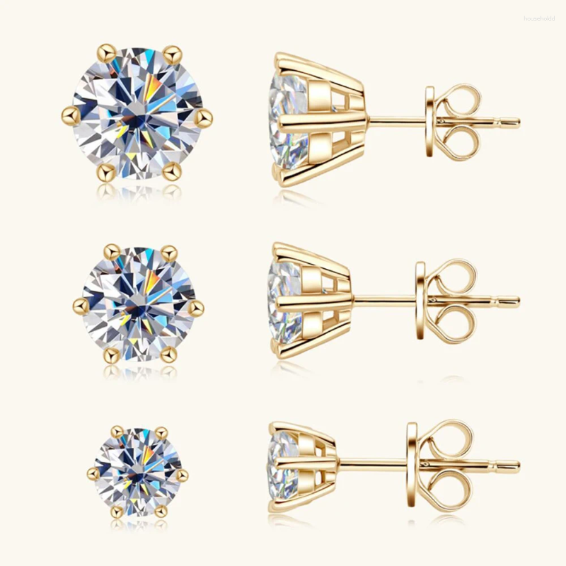 Stud Earrings Real 0.5-2ct Moissanite Dia Sier Original Certified Plated Gold Earring For Women Men Jewelry