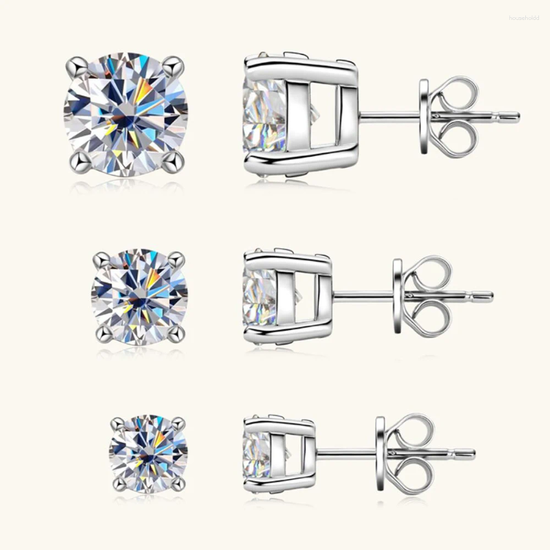 Stud Earrings Real 0.5-2ct Moissanite Dia Sier Original Certified Plated Gold Earring For Women Men Jewelry