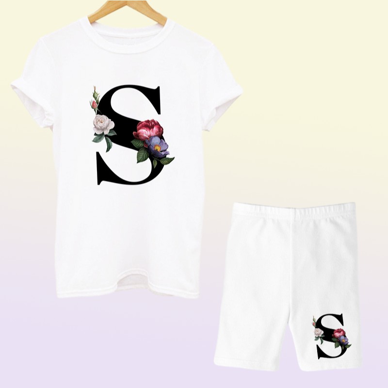 Women Two Piec Set Letter T Shirts And Shorts Set Summer Short Sleeve Oneck Casual Joggers Biker Shorts Sexy Outfit For Woman 220
