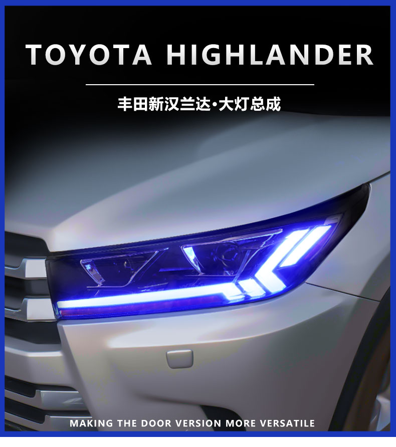 Head Lamp for Toyota Highlander LED Blue Daytime Running Headlight 2018-2020 Turn Signal High Beam Lens Car Accessries