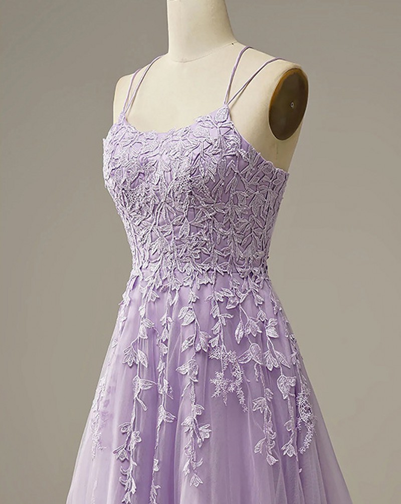 2025 Elegant Light Purple Evening Banquet Dress for Women Spaghtti Straps Lace Appliques Tulle A-line Prom Formal Party Gowns Robe De Soiree