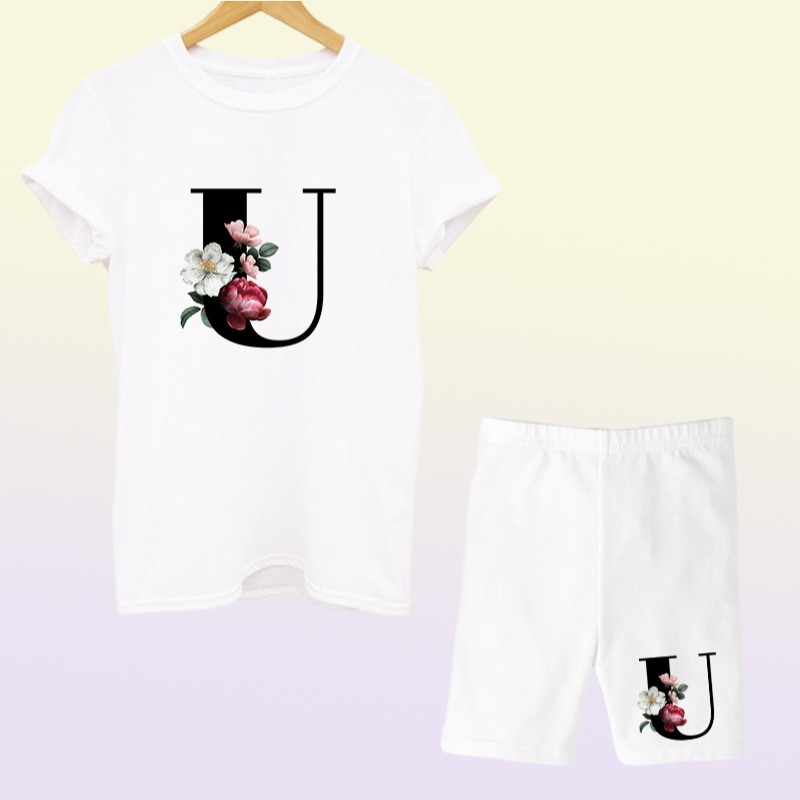 Women Two Piec Set Letter T Shirts And Shorts Set Summer Short Sleeve Oneck Casual Joggers Biker Shorts Sexy Outfit For Woman 220