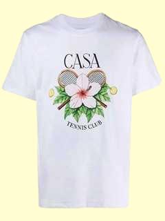 23SS way t shirt tennis racket bouquet letter print tees casual round neck men and women short sleeved T-shirt