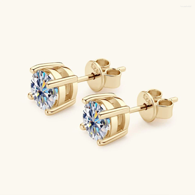 Stud Earrings Real 0.5-2ct Moissanite Dia Sier Original Certified Plated Gold Earring For Women Men Jewelry