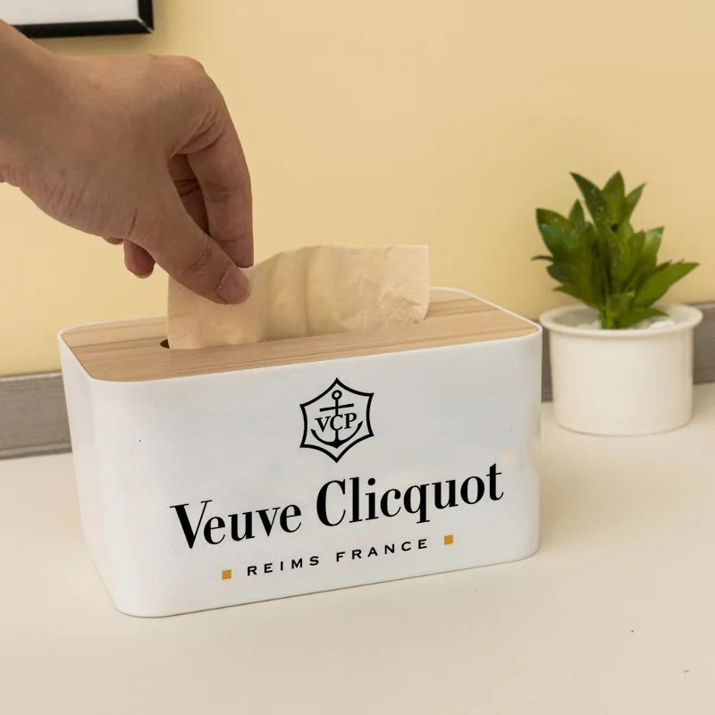 Veuve Clicqot Tissue Box Holder Bamboo Cover Paper Box Tissue Holder Wooden Tissue Box Furniture Storage Box 240127