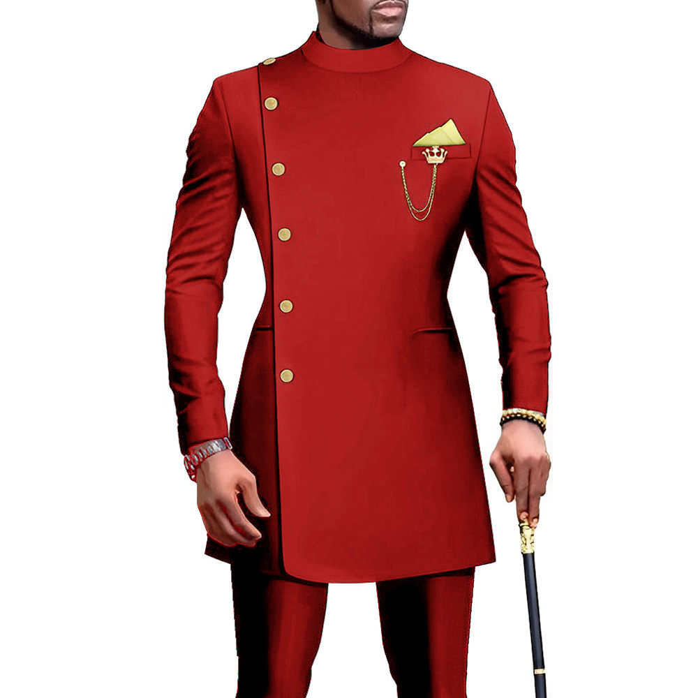 Indian Style Men's Suit Long Jacket Pants 2-piece Set Formal Single Breasted Blazer for Groom Wedding Tuxedo XS-5XL