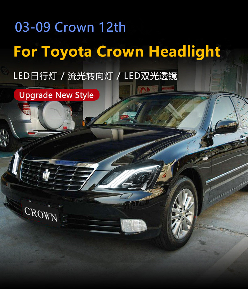 Head Light for Toyota Crown 12th LED Daytime Running Headlight 2005-2009 DRL Turn Signal Dual Beam Lamp Lens Car Styling