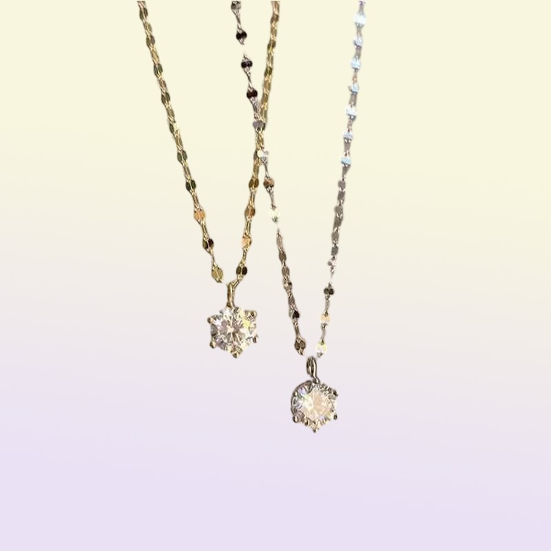 925 Silver Single Diamond Necklace Female Simple Design Sense Clavicle Chain Niche Light Luxury Jewlery Charms Pendant6586134