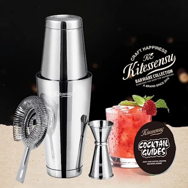 Cocktail Mixer Shaker Set 4pcs Boston Shaker Tins Bartender Kit 18oz 28oz Mixed Drink Shaker Strainer Double Measuring Jigger 240124