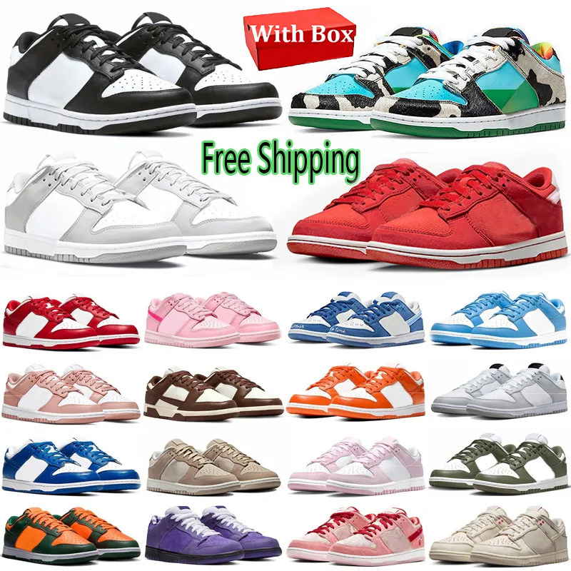 Free shipping With box Running Shoes lows Panda Mens Valentine's Day Brown Active Fuchsia Medium Olive Gray Fog Orange UNC GAI Triple Pink Women Sneakers size 36-47