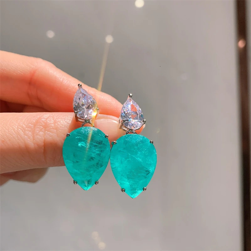 QXTC Vintage Paraiba Tourmaline Gemstone Lab Diamonds Necklace Earrings Charms Wedding Party Fine Jewelry Sets Accessories 240119