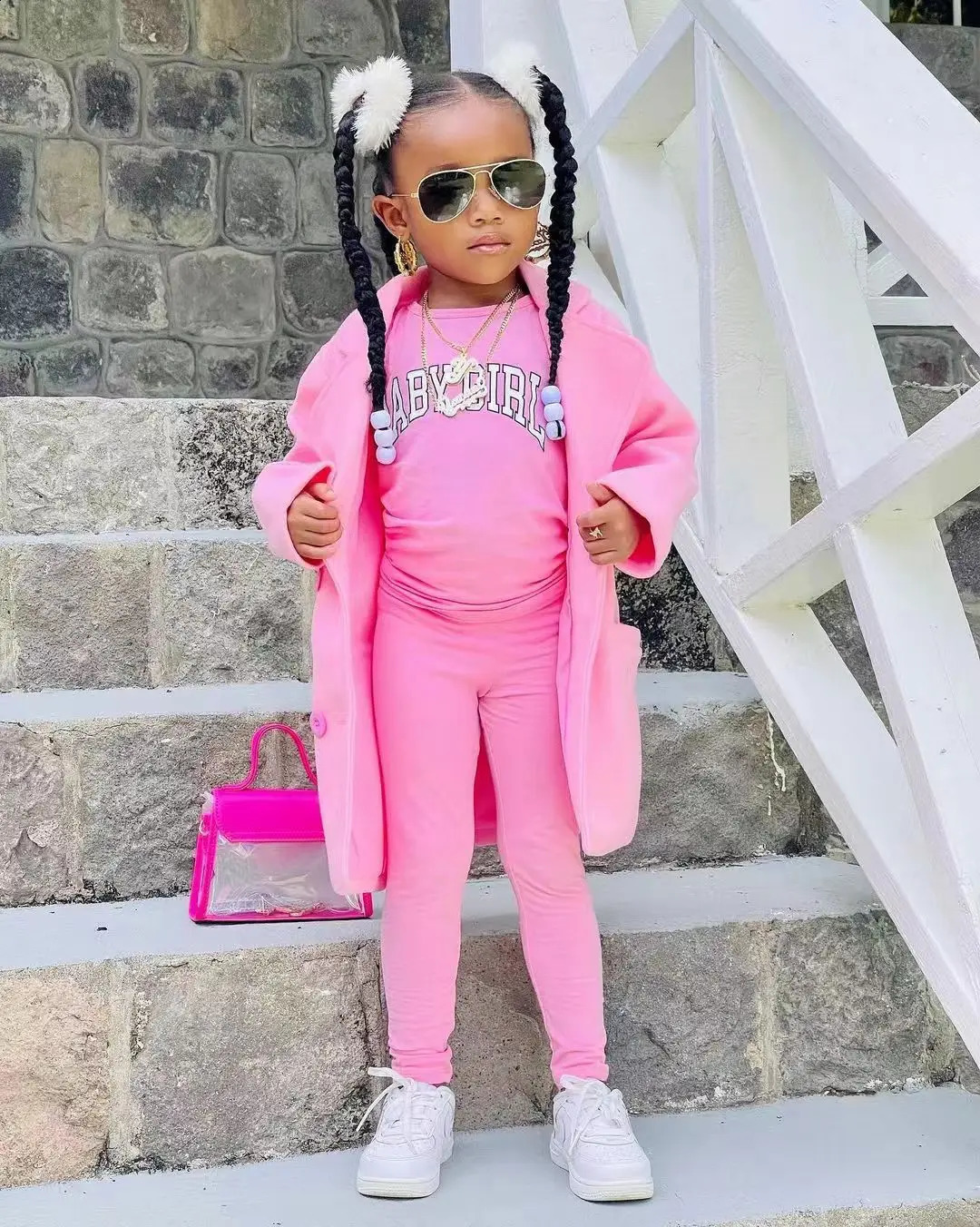 Autumn Winter Girls Jackets Casual Coat T-shirt Tight Pants 3 pcs Set Warm Long Coat Kids Clothing Girls Clothes For 3 4 5 6 7 240131