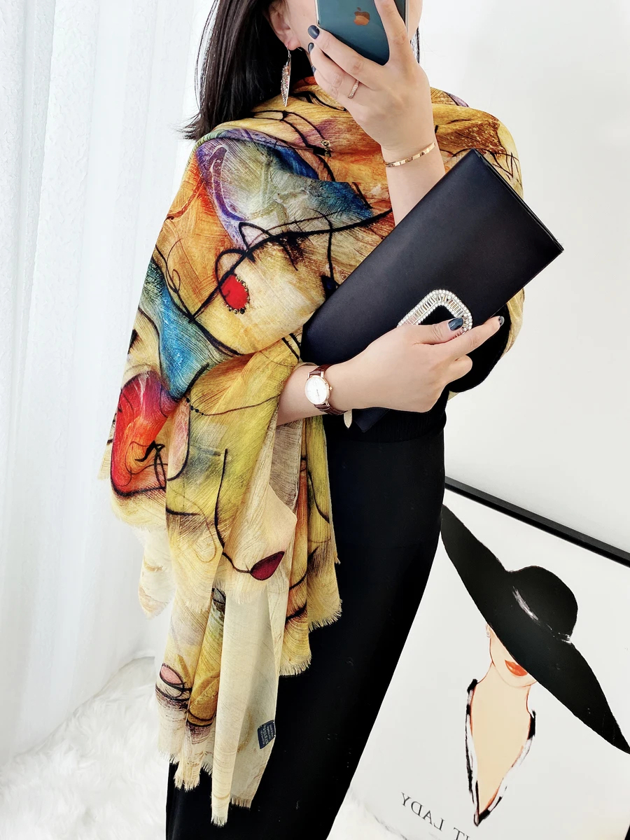 Pure Pashmina Cashmere Giant Shawl Tassel Scarfs For Women Winter Keep Warm Long Cashmere cape 200 100 Foulard Hiver Femme Cachemire Orange