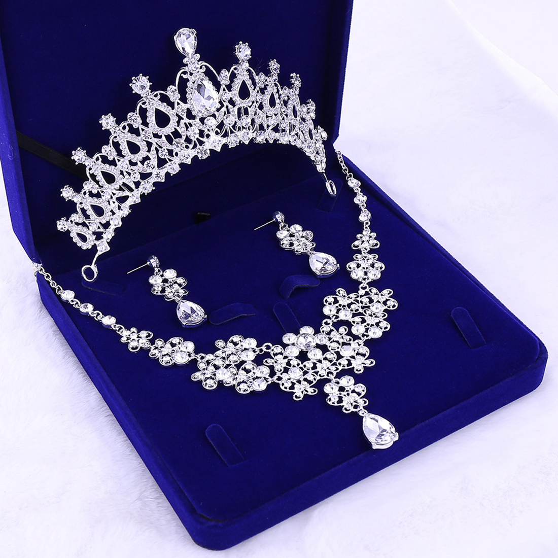 BlingBling Set Crowns Necklace Earrings Alloy Crystal Sequined Bridal Jewelry Accessories Wedding Tiaras Headpieces Hair Bridal Crowns FG010