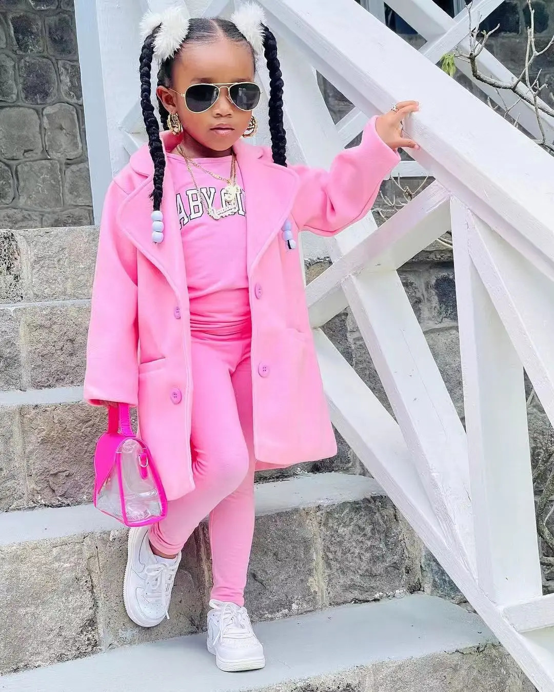 Autumn Winter Girls Jackets Casual Coat T-shirt Tight Pants 3 pcs Set Warm Long Coat Kids Clothing Girls Clothes For 3 4 5 6 7 240131