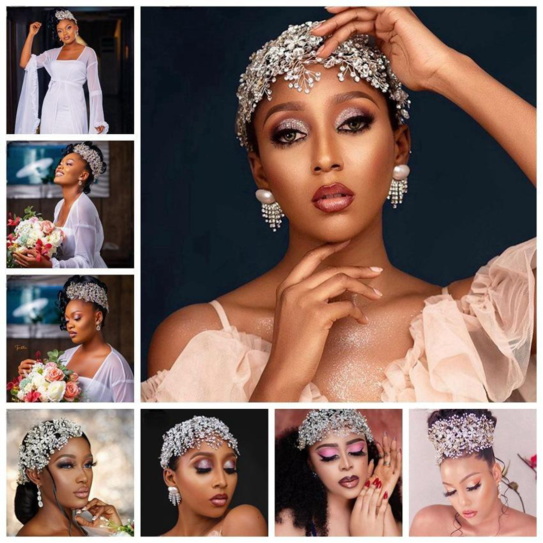 Gold Silver Crown Sparkling Shine Wedding Hair Accessories Rehinestones Pearls Bridal Crowns Bridal Hair Accessories for Women for African Black Women