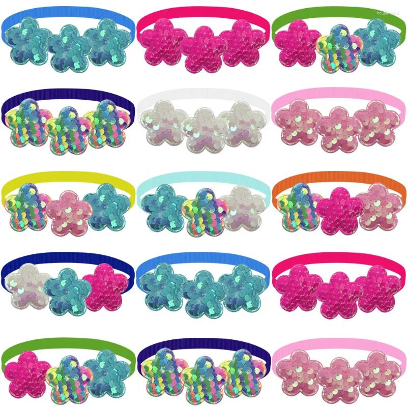 Dog Apparel 50/100Pcs Flowers Bow Tie Flower Pet Collar Small Dogs Accessories Cat Bowties Grooming Products