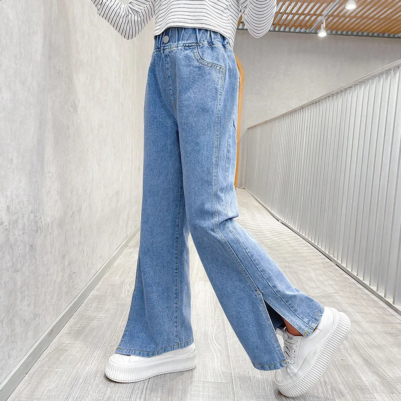 Split Denim Pants Jeans for Girls Korean Style Spring and Autumn Kids Jeans Baby Girls Clothes Casual Baggy Jeans Wide Leg Pants 240118
