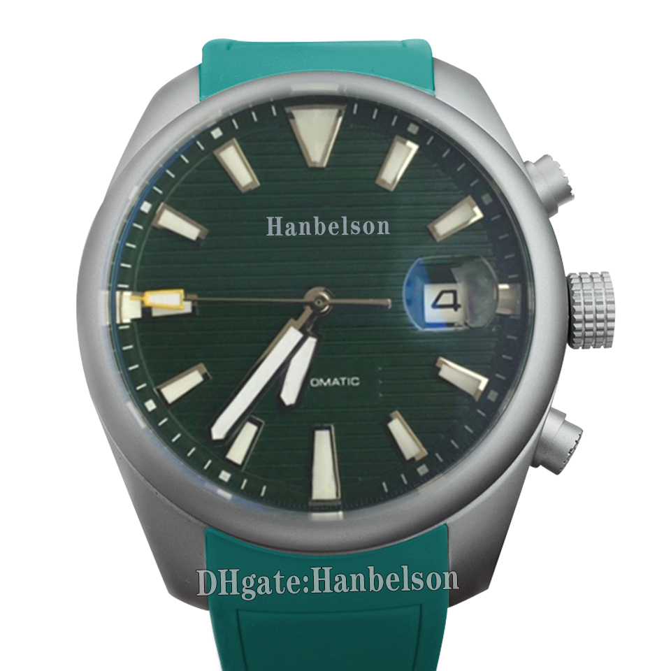 Mens Mechanical watch Ceramic Bezel Green face sports Automatic Rubber wristwatch 43mm