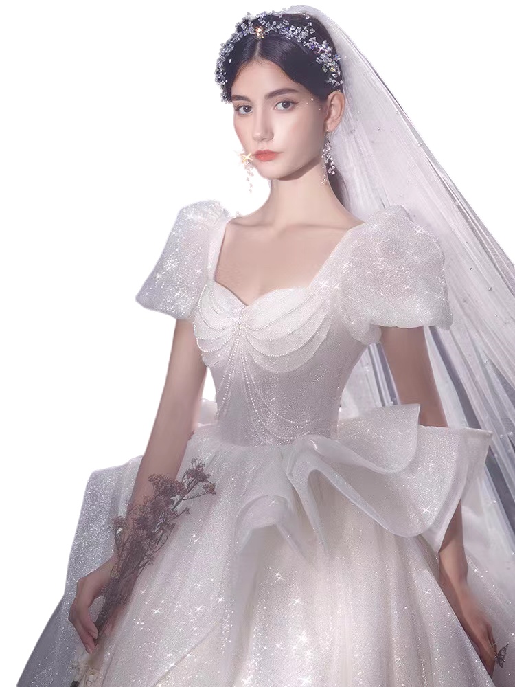 shiny white a line Wedding Dresses pearls tassels corset Hollow Back sweep Long train Boho Dress Beach Plus Size princess Bridal Gowns Custom Made Ves