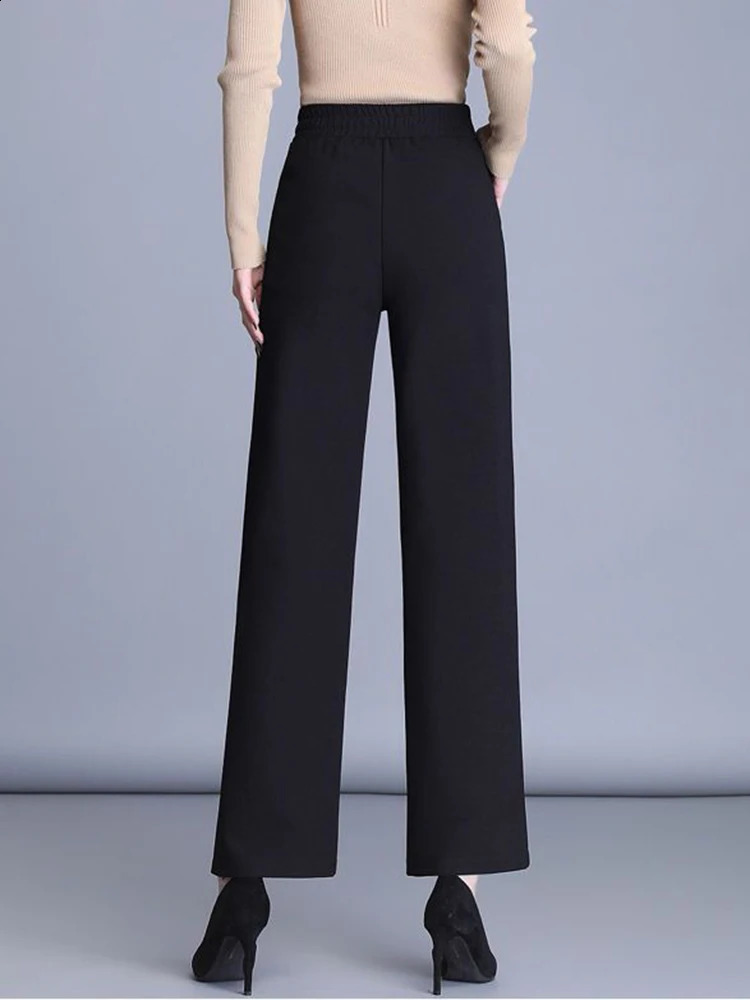 Oversize 4xl Plaid Office Straight Pants Korean Fashion Women Formal Wide Leg Pantalones Casual OL High Waist Trousers 240202