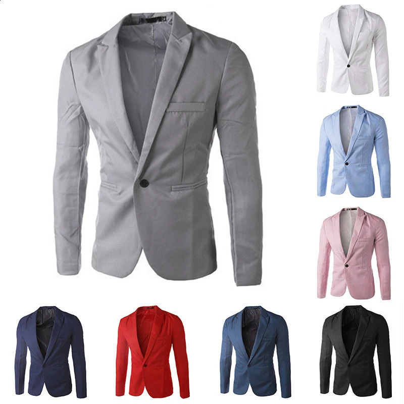 Mens Suit Men Blazer Business Coat Jacket Tops Autumn Fashion Formal Elegant Solid Color Casual Slim Fit One Button 240124