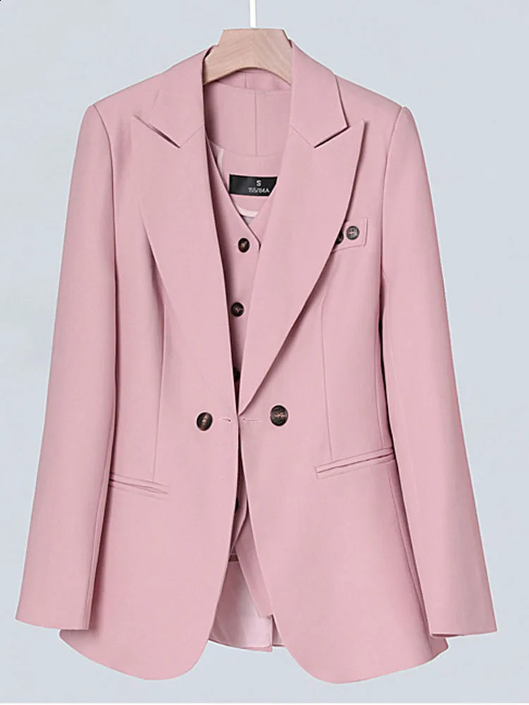 Casual Pant Suits for Women Long Sleeve Office Streetwear Two Piece Solid Double Breasted Spring Summer 240127