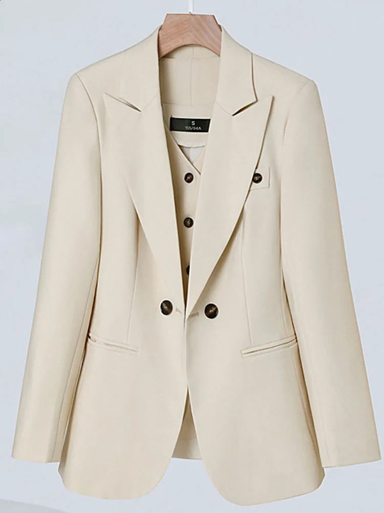 Casual Pant Suits for Women Long Sleeve Office Streetwear Two Piece Solid Double Breasted Spring Summer 240127